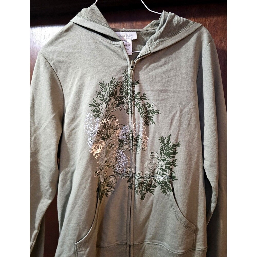 Studio Works Sage Green Hooded Zip Jacket Womens PM Petite M